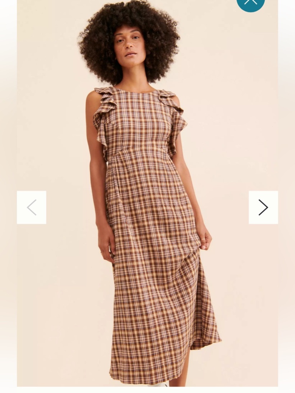 Anthropologie The Odells Brook Midi Dress Brown Plaid Ruffle Trim Medium